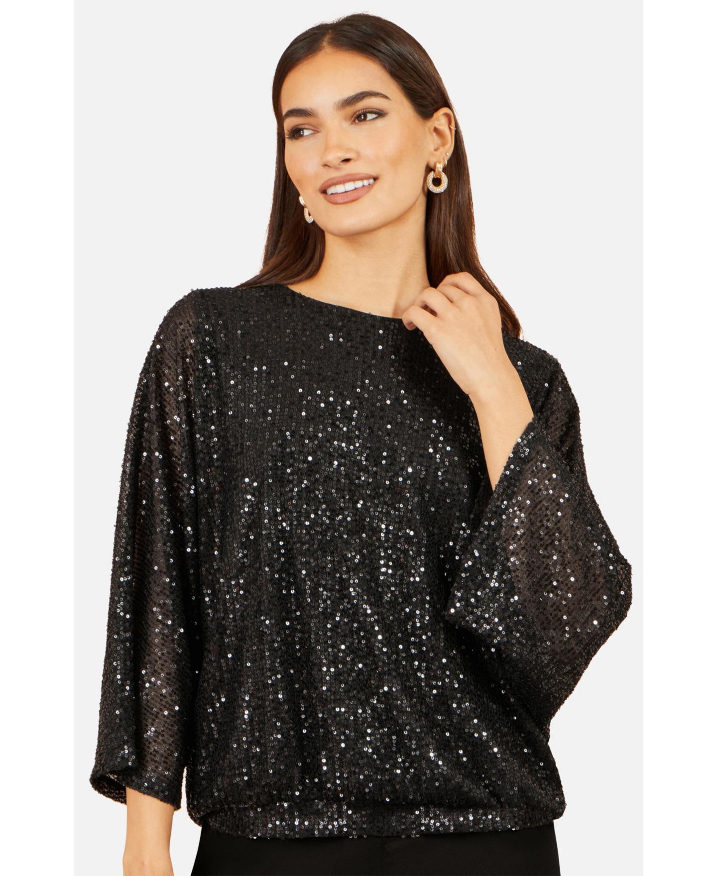 Женский топ Yumi All-Over Sequin Batwing Sleeves, цвет: Чёрный — фото 8