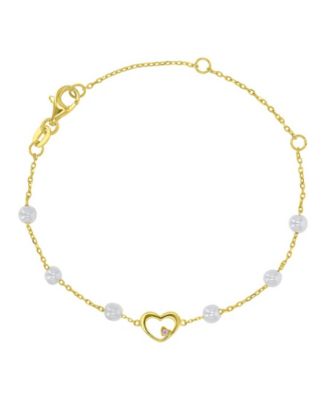 14k Gold Over Sterling Silver Simulated Cultured Pearl and Lavender Heart Bracelet