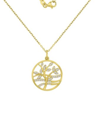 14k Gold Over Sterling Silver Cubic Zirconia Tree Necklace