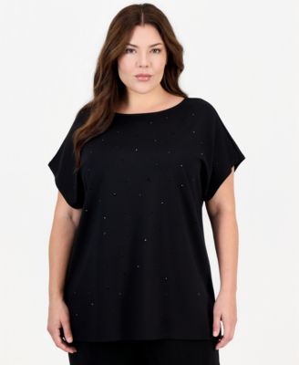 Plus Size Serenity Boat Neck Heatset Stones Top