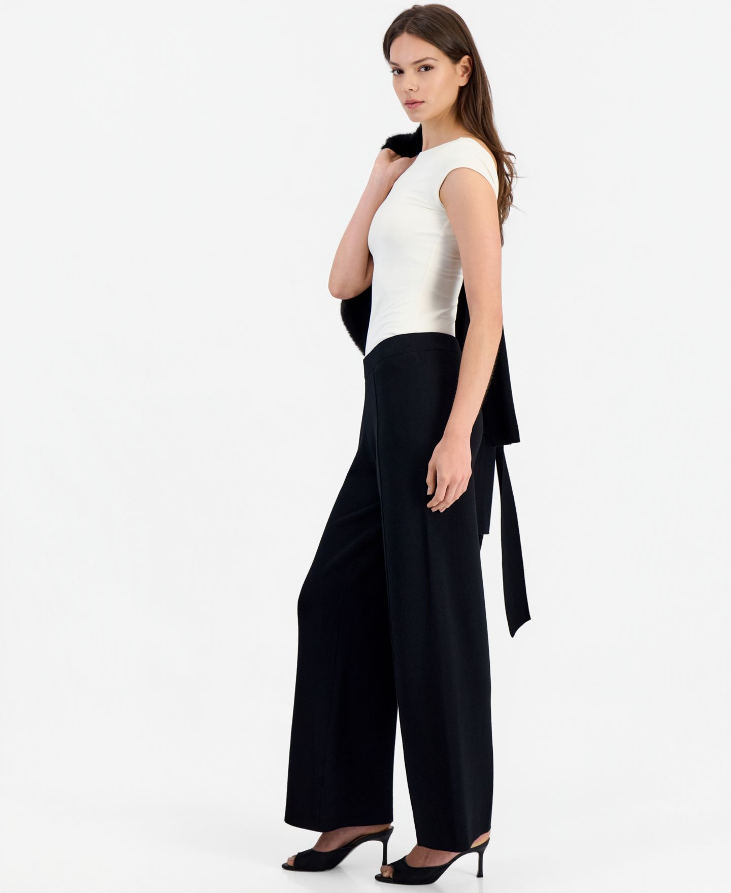 Женские брюки Tahari ASL Sweater Knit Wide-Leg Pull-On, цвет: Чёрный — фото 3