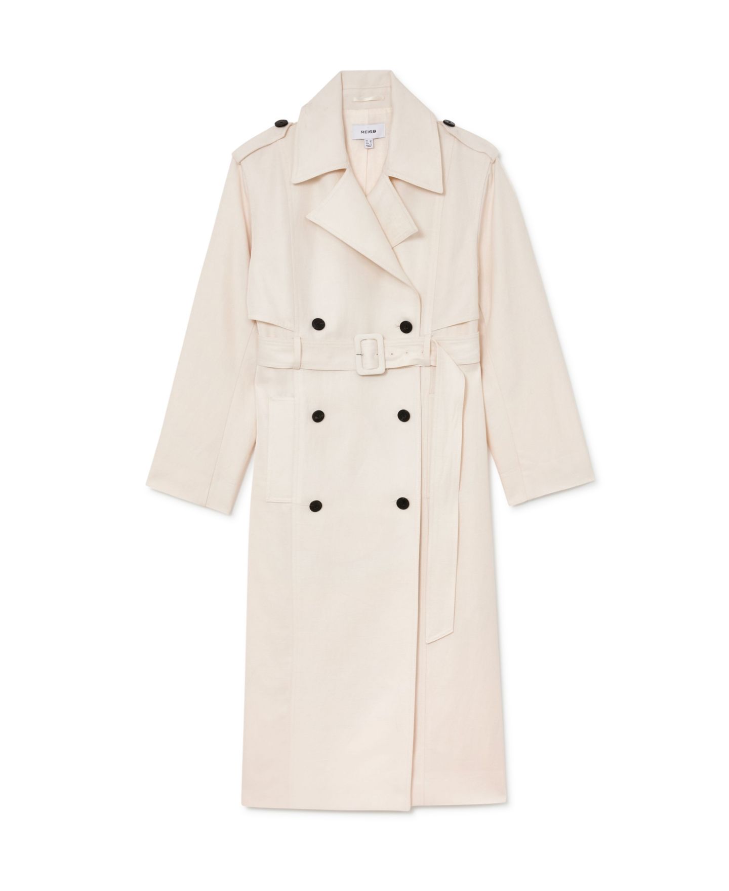 Женское пальто REISS Charli Linen-Blend Double-Breasted Trench, цвет: Слоновая кость — фото 4