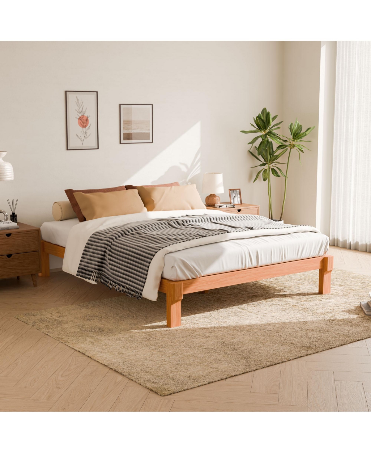 Flexispot Kana Japanese Joinery Solid Wood Platform Bed Frame with Slat Support