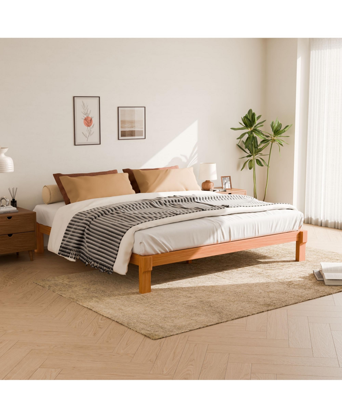 Flexispot Kana Japanese Joinery Solid Wood Platform Bed Frame with Slat Support