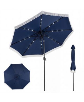 10 Feet Solar Patio Umbrella with 24 LED Lights and Tassel Accent for Yard