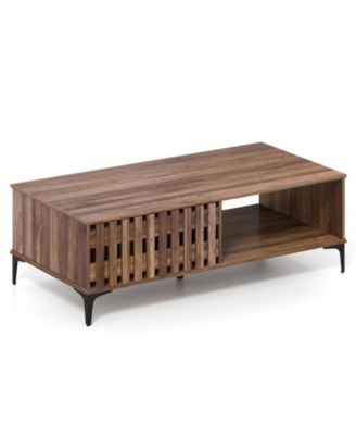 47 in Mid-Century Farmhouse Wooden Coffee Table with Open Storage