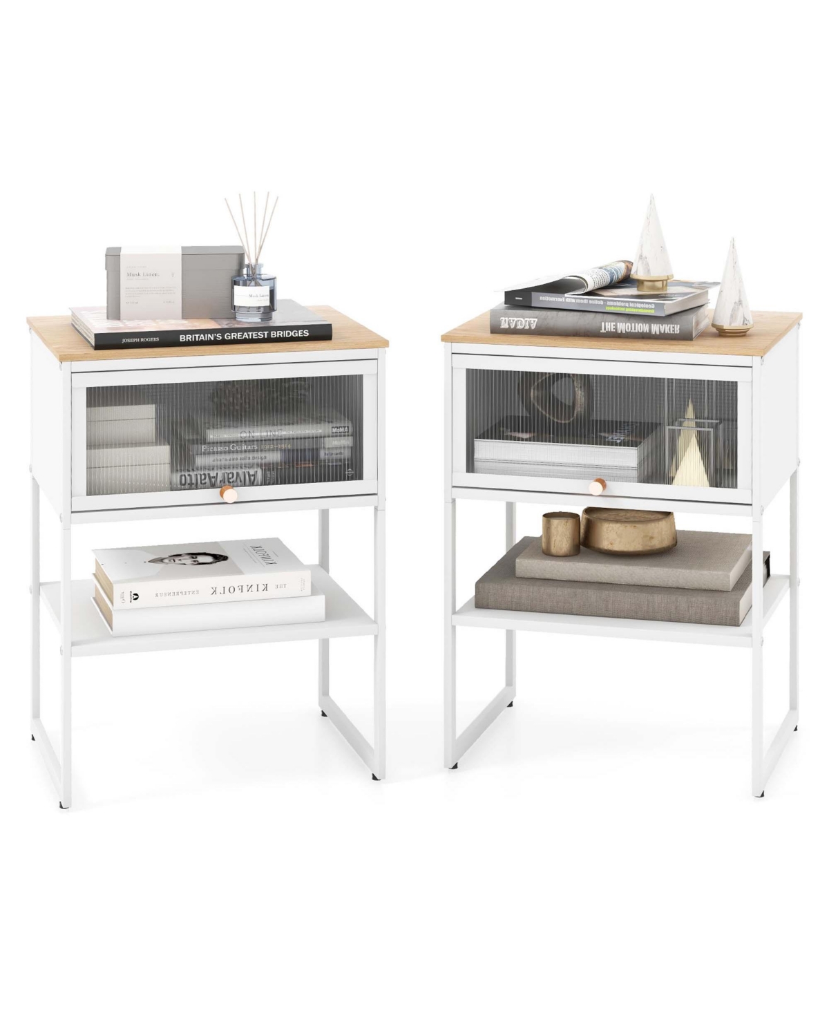Costway Home Nightstand 3-Tier Storage Table with Open Shelf Heavy-duty Metal Frame