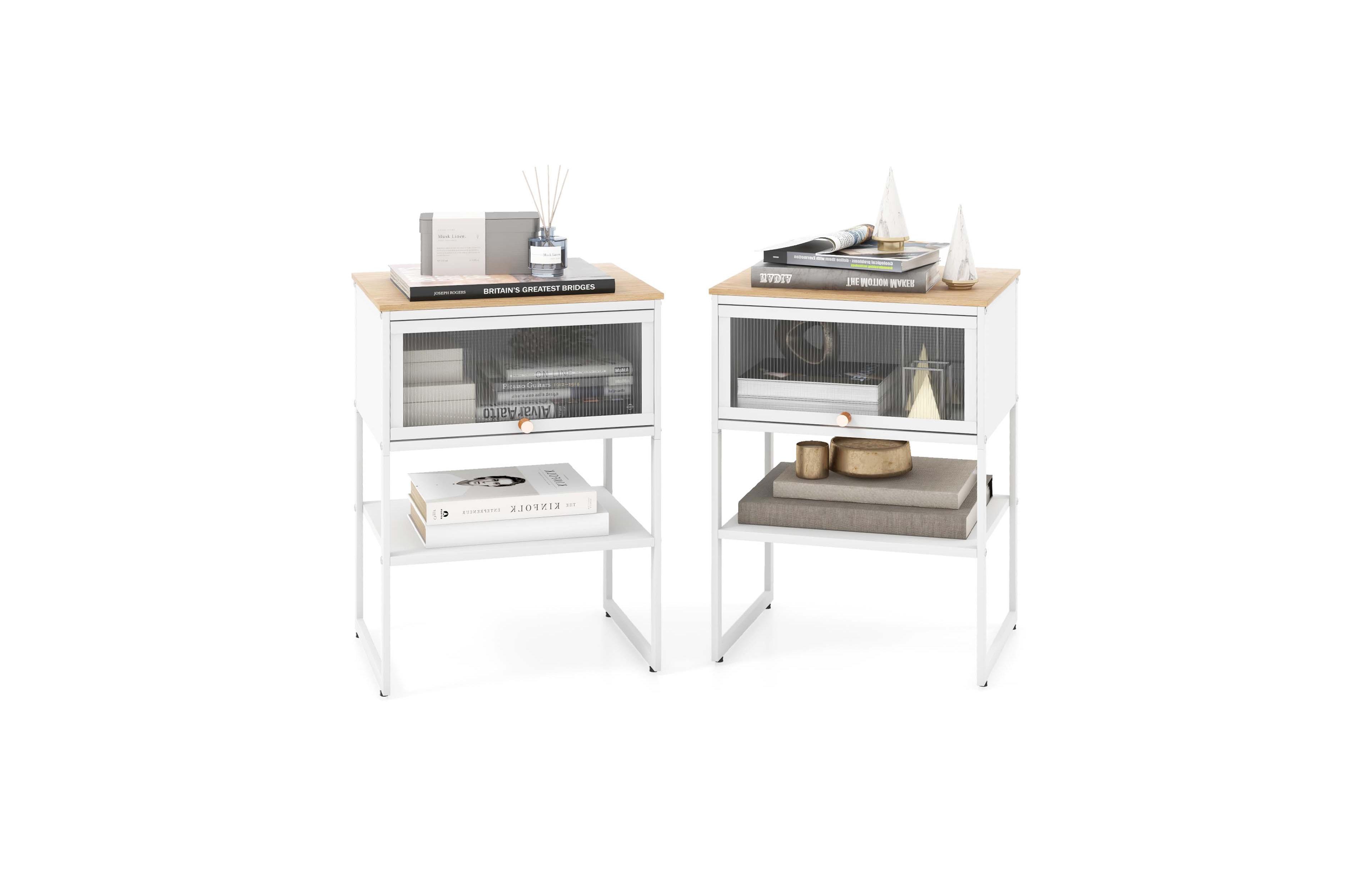 Costway Home Nightstand 3-Tier Storage Table with Open Shelf Heavy-duty Metal Frame