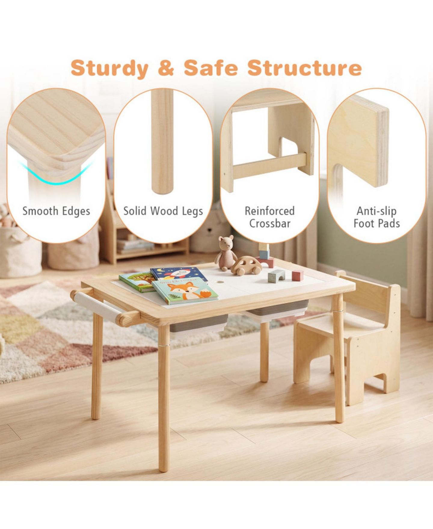 Детская игрушка HONGGE 6-In-1 Kids Sensory Table With Adjustable-Height Legs, Ages 3+, цвет: Сосновый — фото 6