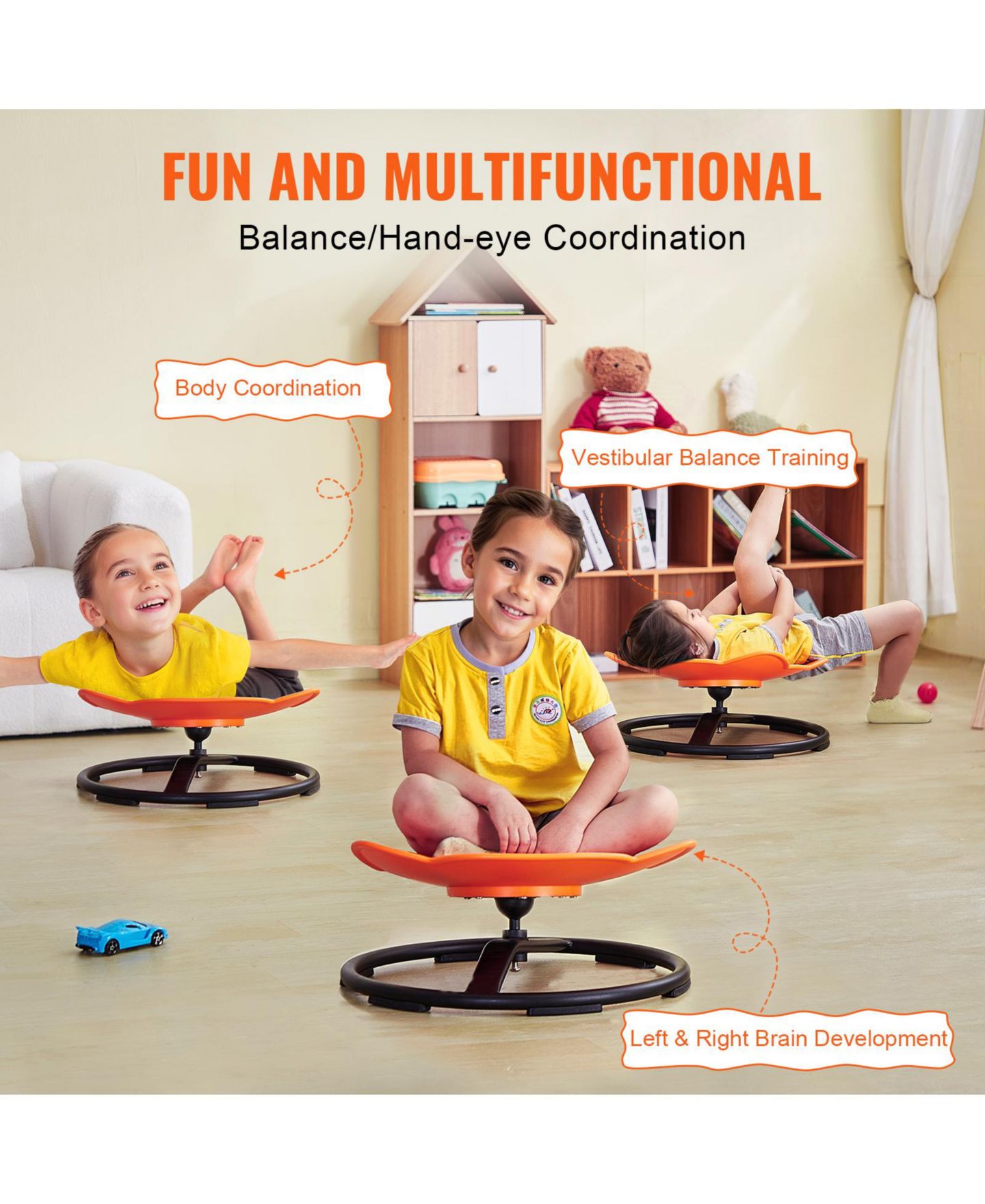 Детская игрушка HONGGE Kids Sensory Vestibular Spin Chair, Ages 3-12, цвет: Оранжевый — фото 3