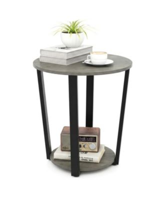 2-Tier Round End Table with Storage Shelf and Metal Frame
