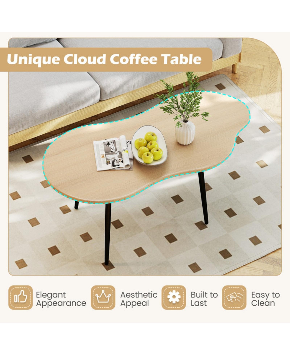 Sugift 39.5 in Cloud Shape Center Table with Metal Frame