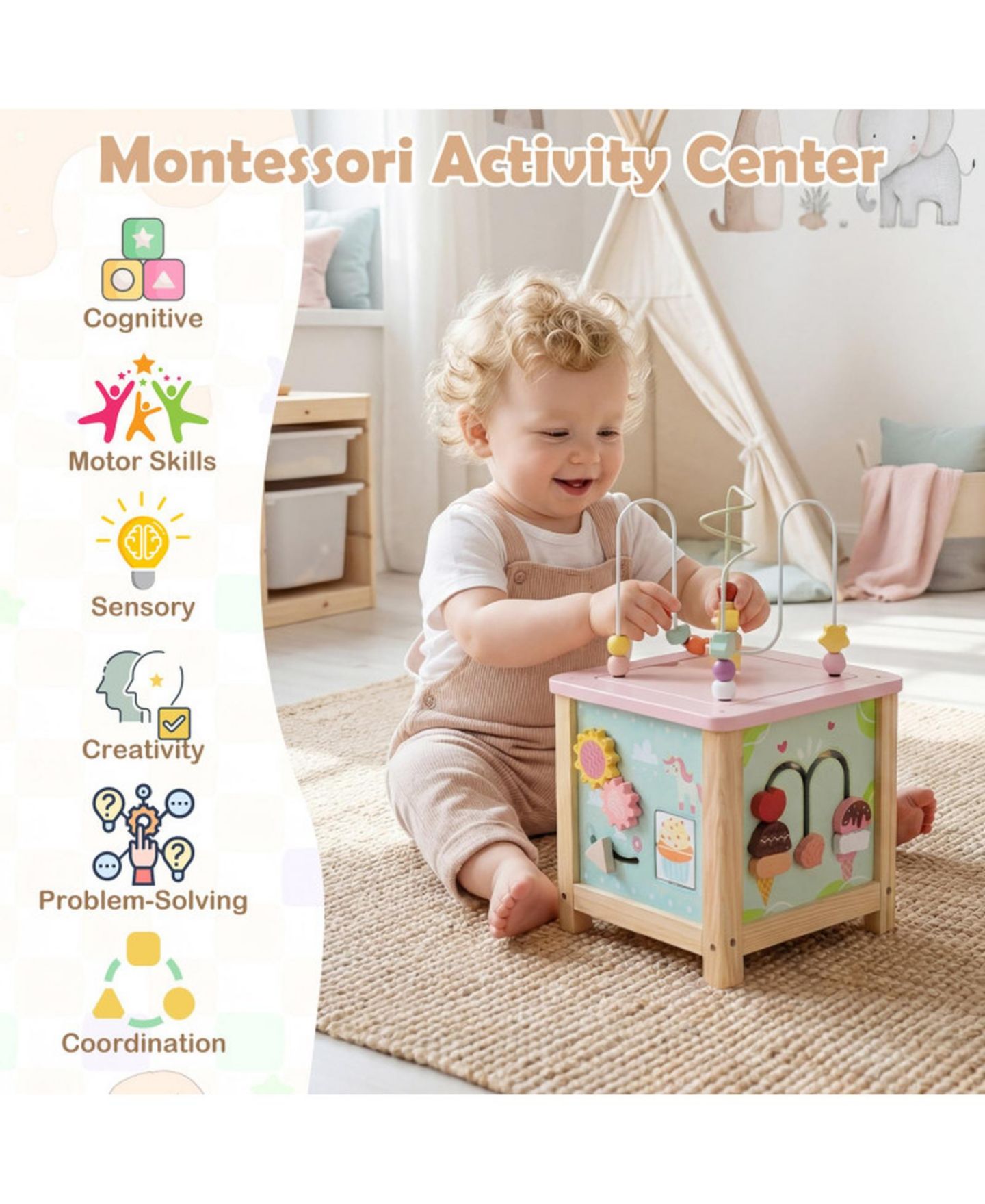 Детская игрушка SUGIFT Wooden Montessori Activity Cube Sensory Toy for Toddlers 18+ Months, цвет: Open Miscellaneous — фото 5