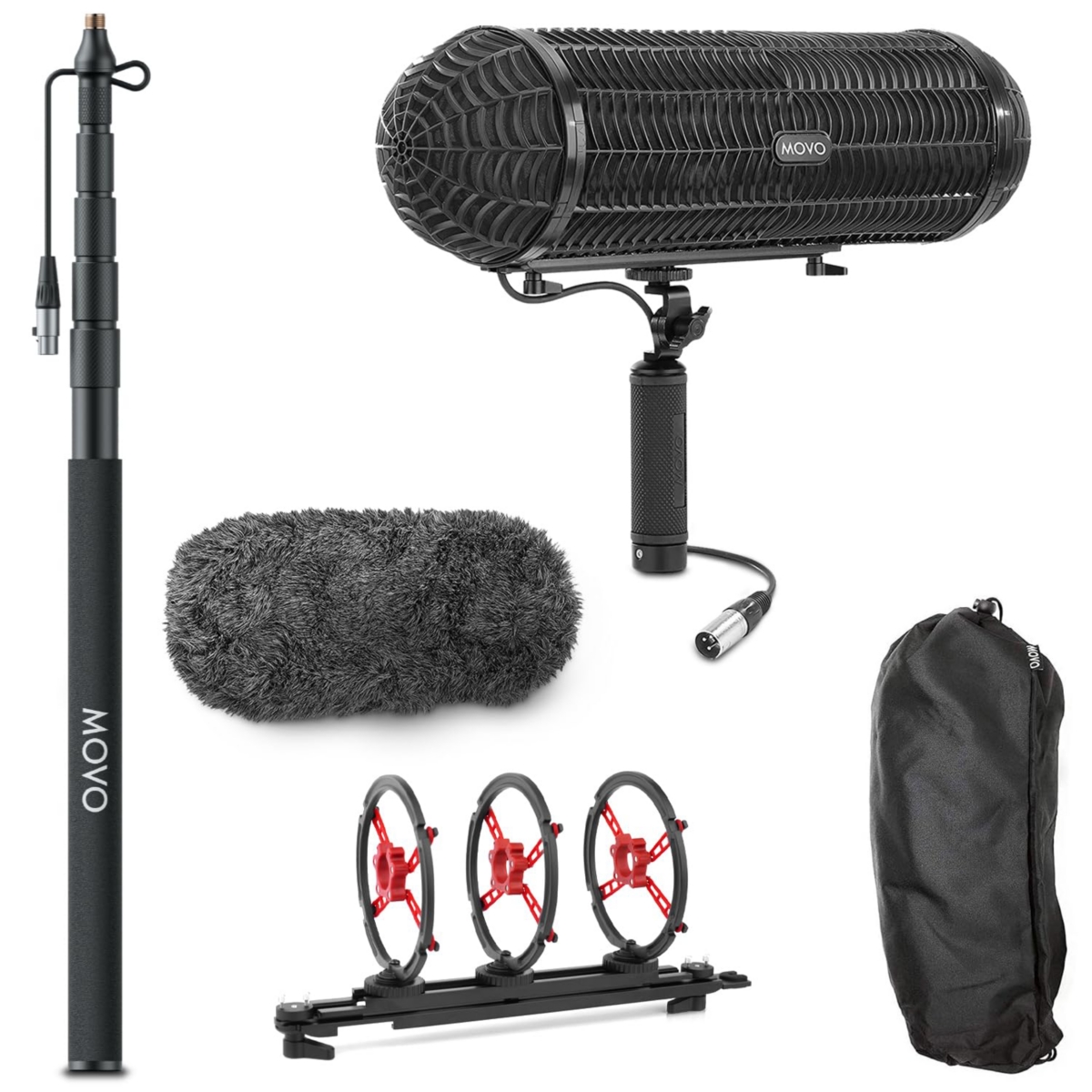 Movo BYPB25+BYPVM1000 9.8-Foot Shock-Mount Boom Pole and Blimp Windscreen Kit for Shotgun Microphones