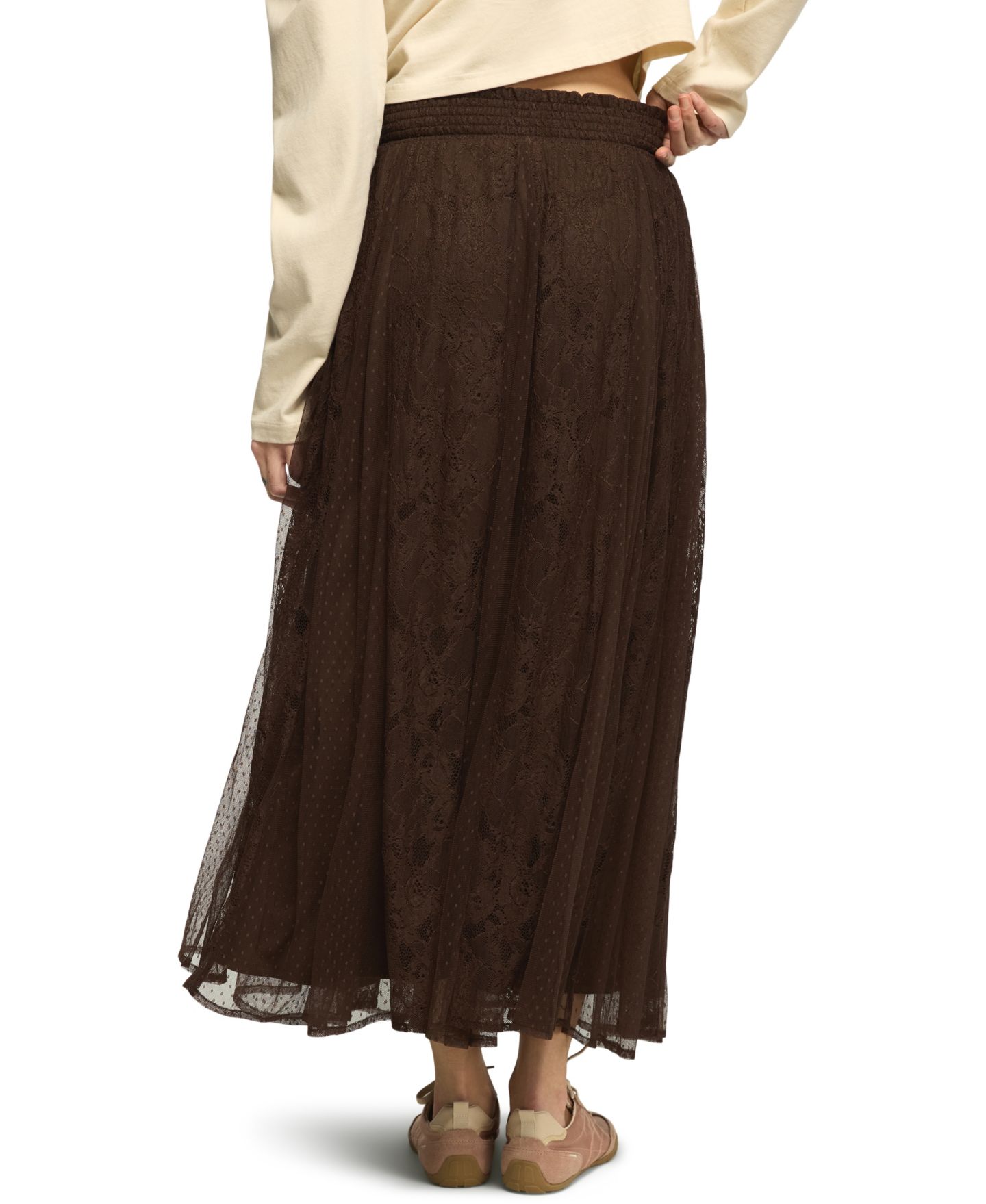 Женская юбка Lucky Brand Allover Lace A-Line High-Waisted Floral Midi, цвет: Шоколадный — фото 5