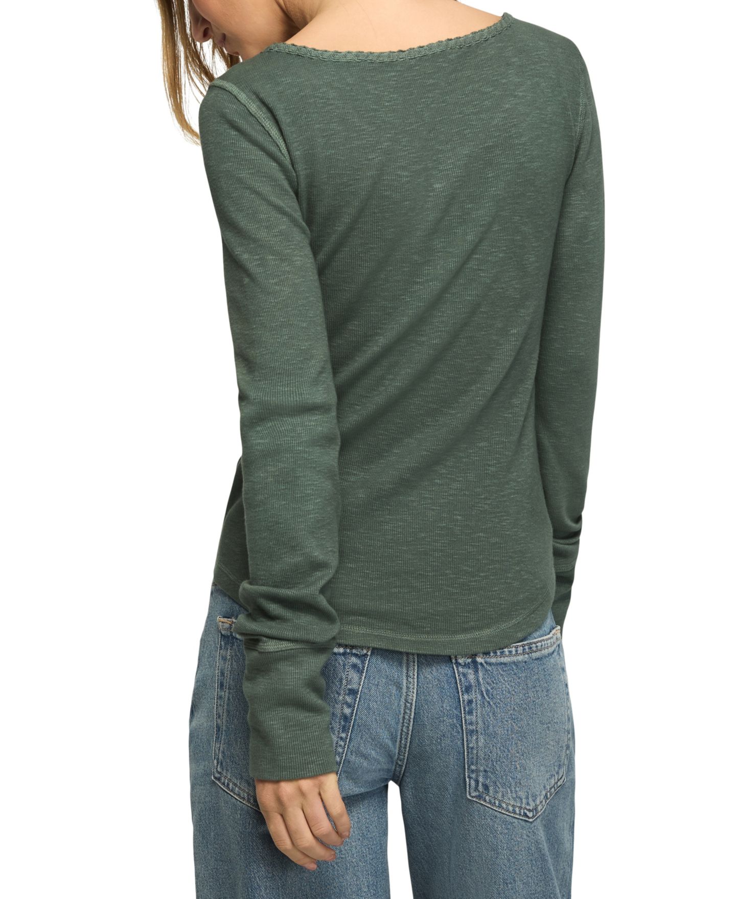 Женский топ Lucky Brand Lace Yoke Long-Sleeve Henley, цвет: Зелёный — фото 5