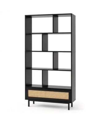 64 Inch 6-Tier Tall Wooden Bookcase with 8 Open Cubes and Drawer