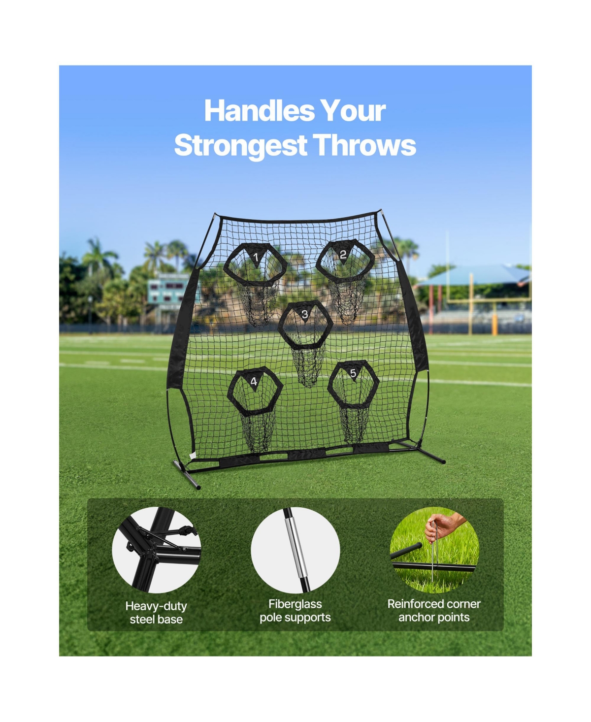 Hongge 6 x 6 ft Football Throwing Net with 5 Target Pockets