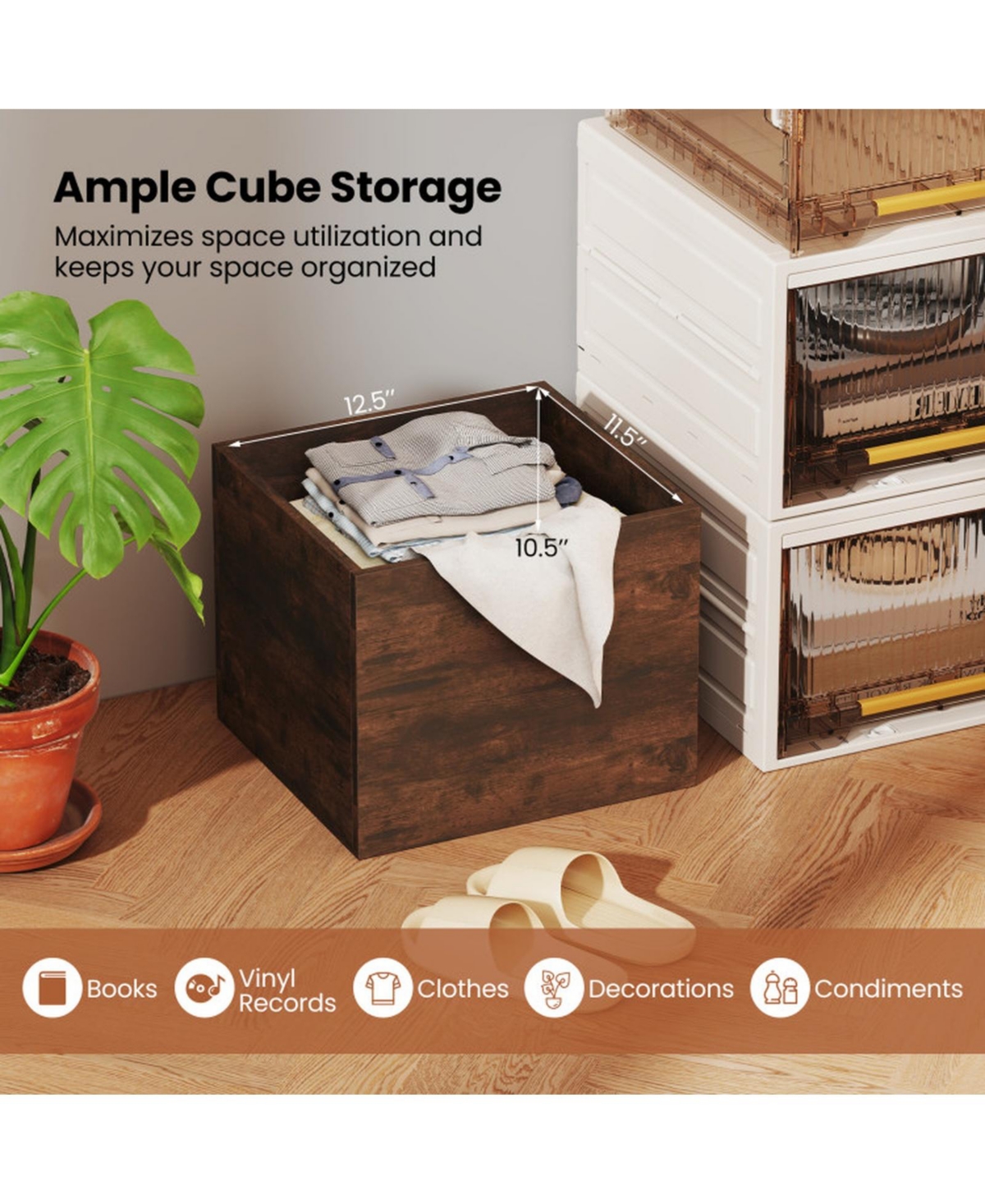 Sugift Stackable Cube Storage Organizer Open Wooden Book Shelf Display Shelving Unit