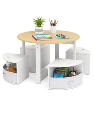 5-Piece Toddler Round Nesting Table With 4 Storage Stools For Activities