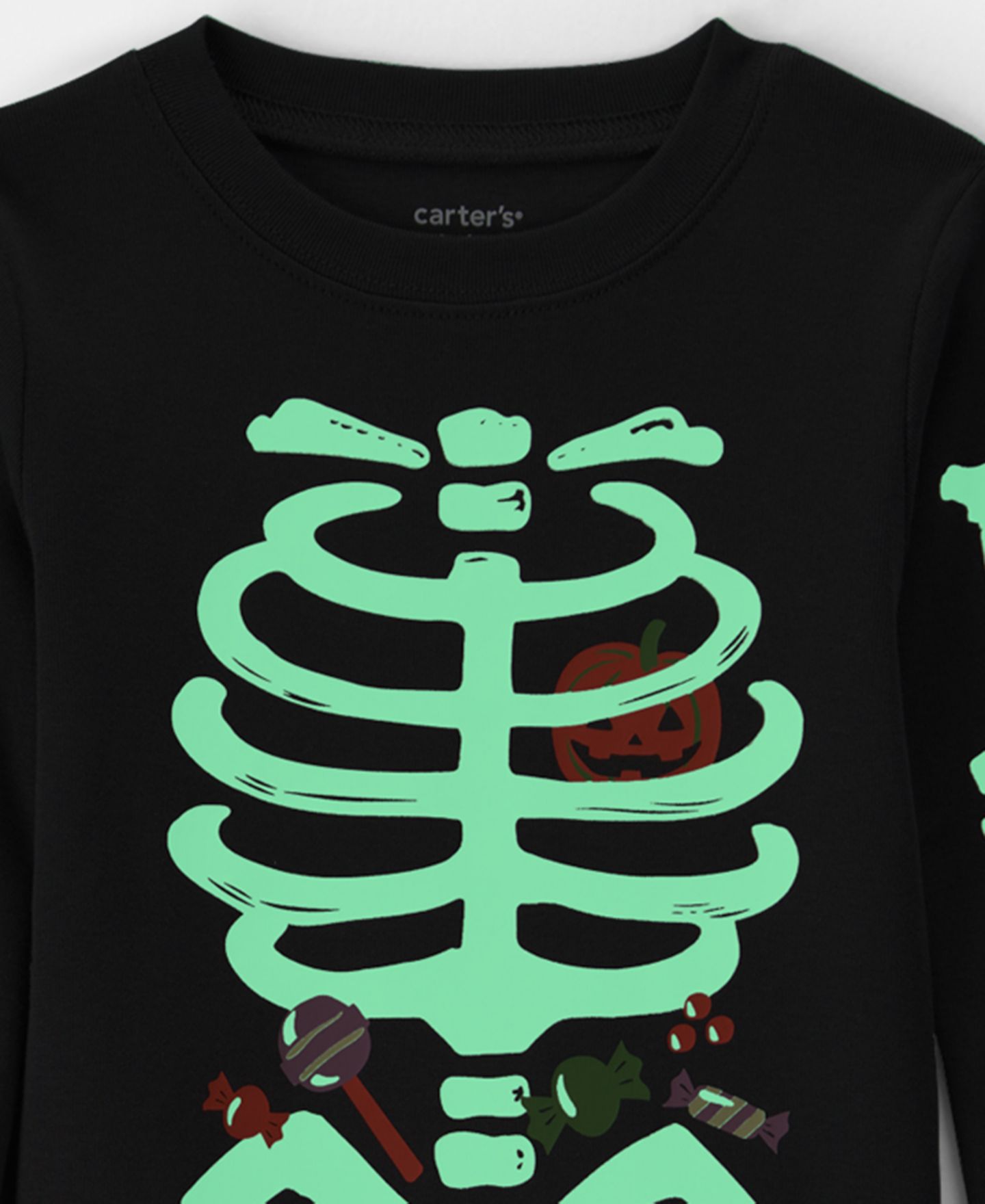Детские пижамы Carter's Toddler Boys' and Girls' 2T-5T Halloween Glow in the Dark Skeleton Cotton Snug-Fit Pajama, 2-Piece Set, цвет: Чёрный — фото 5