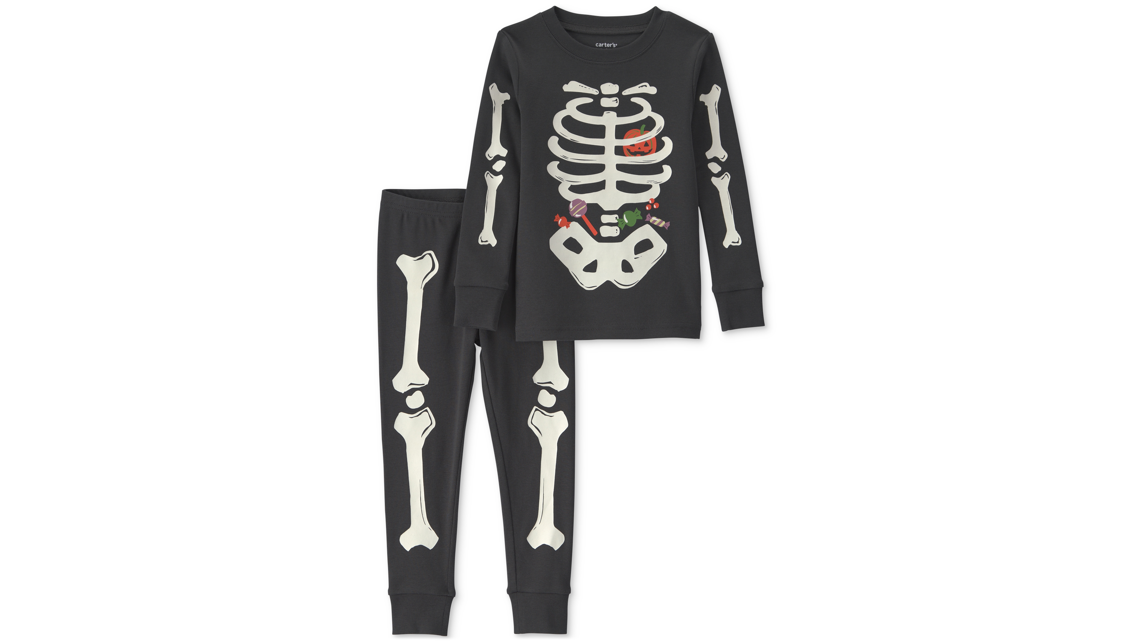 Carter's Baby Boys' and Girls' Halloween Glow the Dark Skeleton Cotton Snug-Fit Pajama, 2-Piece Set