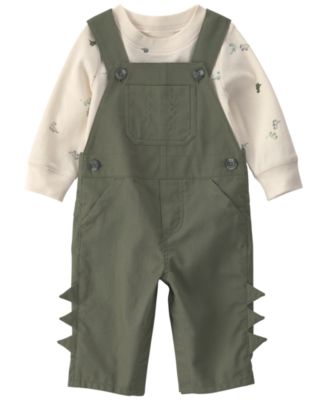 Baby Boys' Dinosaur Print Long-Sleeve T-Shirt and Overall, 2-Piece Set