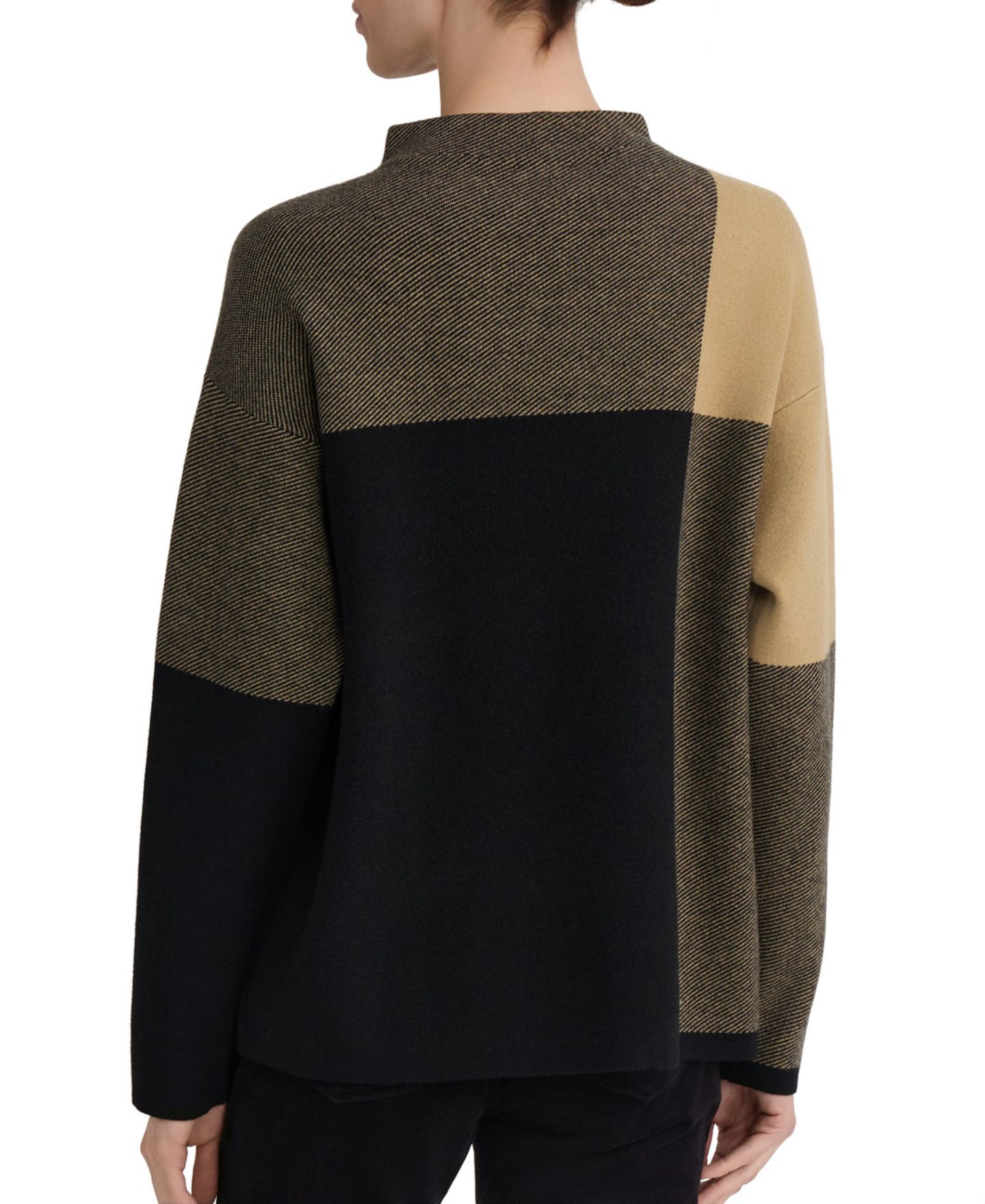 Женский свитер Jones New York Mock Neck Jacquard Colorblock, цвет: Натуральный карамельный — фото 3