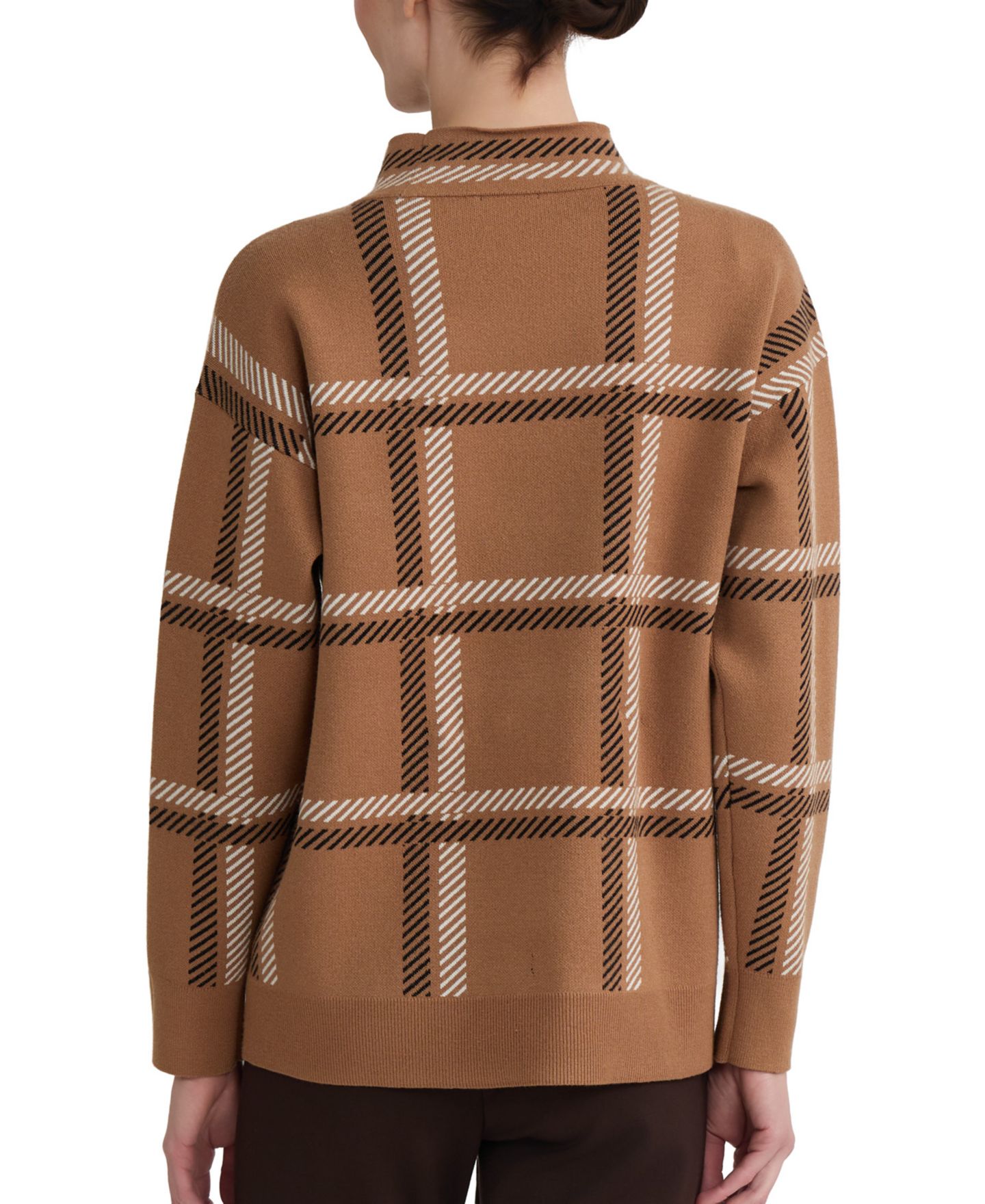 Женский свитер Jones New York Plaid Mock-Neck, цвет: Карамельный разноцветный — фото 4