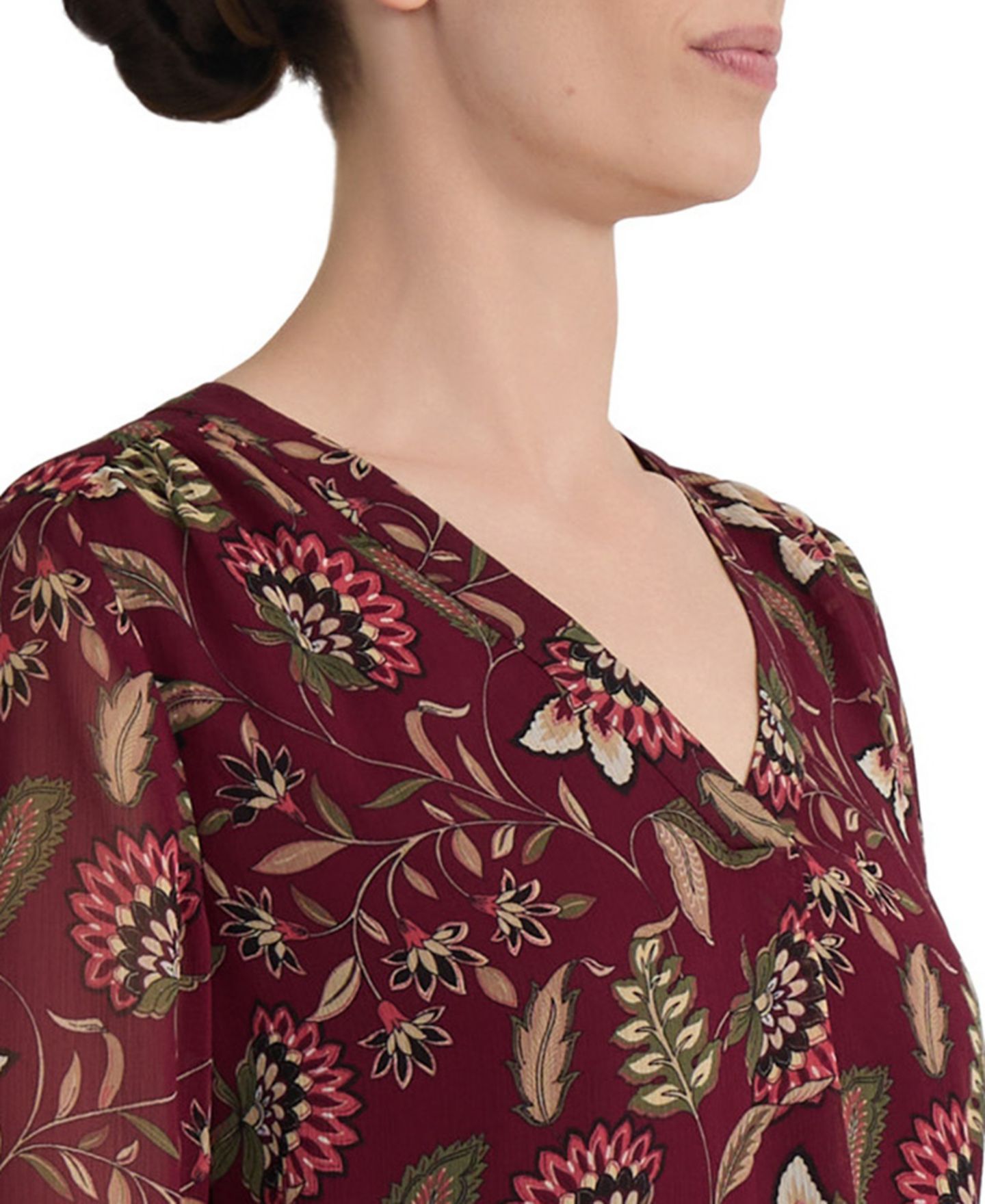 Женская блузка Jones New York V-Neck Flutter-Sleeve Floral-Print Blouse, цвет: Винный — фото 3