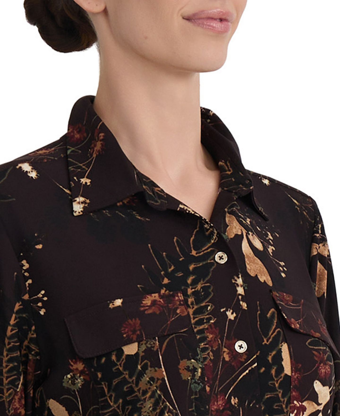 Женская рубашка Jones New York Long-Sleeve Floral-Print Collared Button-Front, цвет: Кофейный разноцветный — фото 3