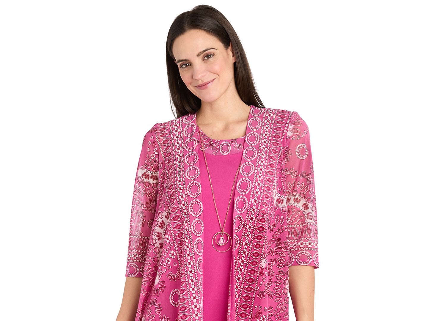 Женские платья R & M Richards Wedding Guest Scoop-Neck Dress and Printed Mesh Jacket, 2-Piece Set, цвет: Rasberry — фото 3