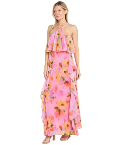 Женское платье R & M Richards Halter Floral-Print Maxi, цвет: Розовый / Разноцветный
