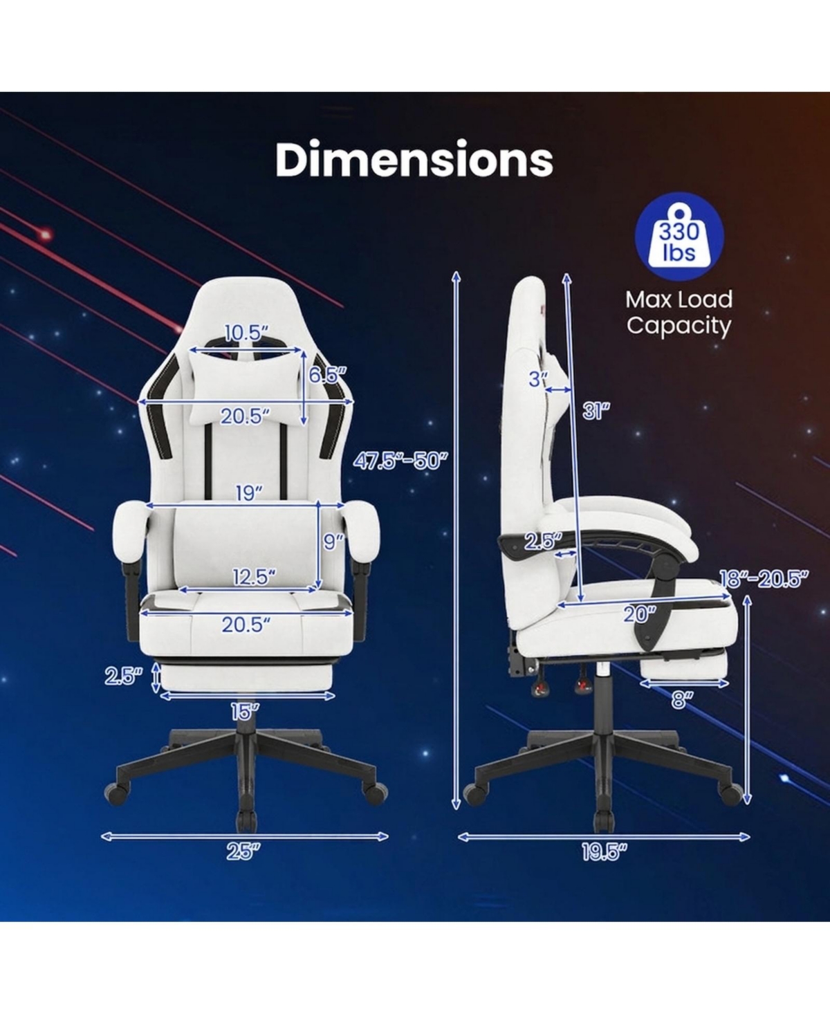 Sugift Ergonomic Video Game Chair with Headrest and Footrest for Home Office