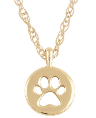 Small Dog Paw Necklace in 14k Yellow Gold
