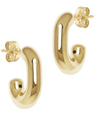 Sculptured Small Bold J Hoop Earrings in 14k Yellow Gold