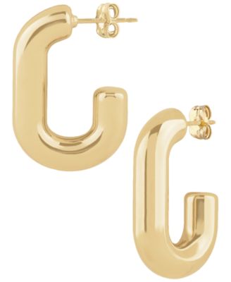 Sculptured Oval Tube J Hoop Earrings in 14k Yellow Gold