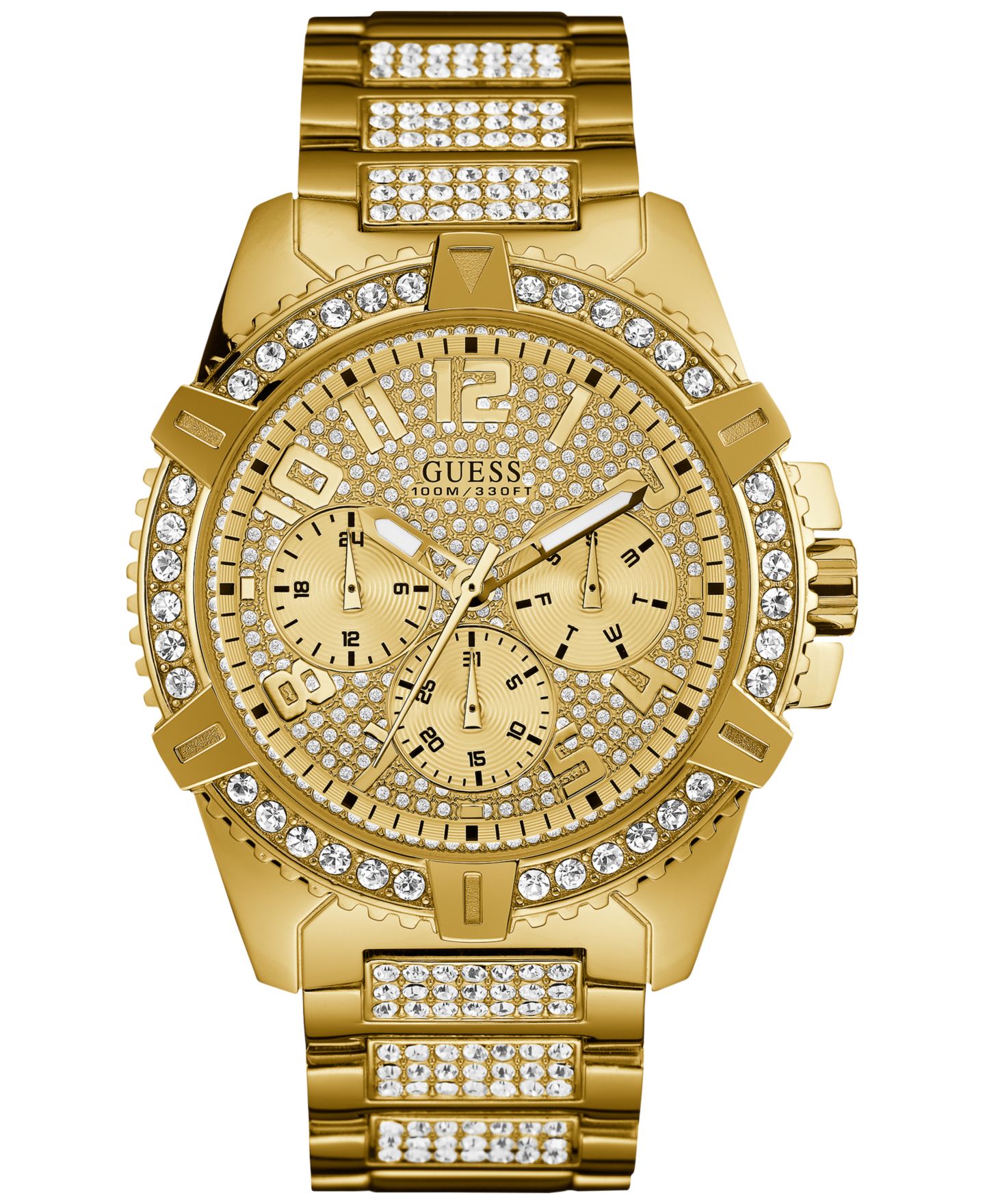 Мужские часы GUESS Crystal Gold-Tone Stainless Steel Bracelet Watch 46mm — фото 1