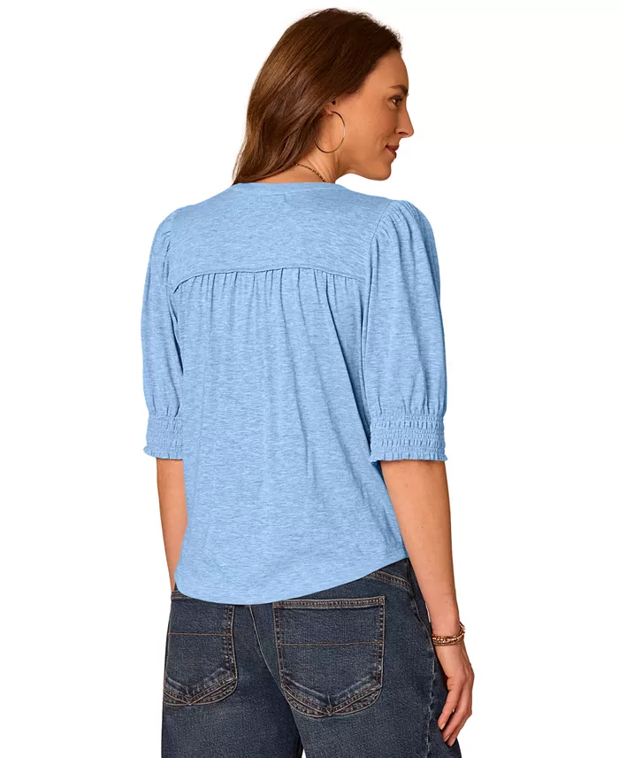 Petite Mandarin Collar Blouson-Sleeve Knit Top - thumbnail 6