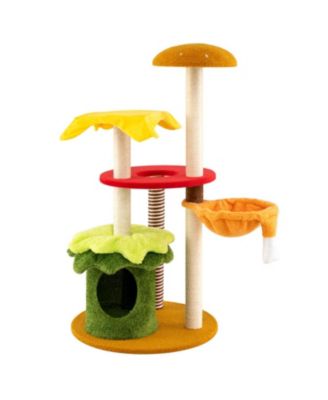 46 in Tall Multi-Level Cat Tree with Padded Perch Hanging Basket Bed and Condo