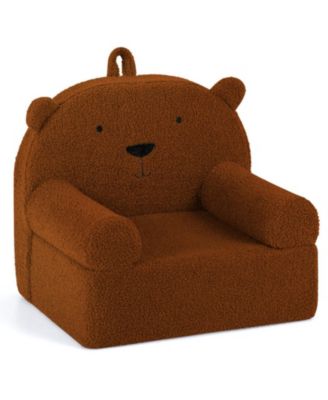 Kids Bear Toddler Foam Sofa Couch with Soft Teddy Fleece Fabric Cover