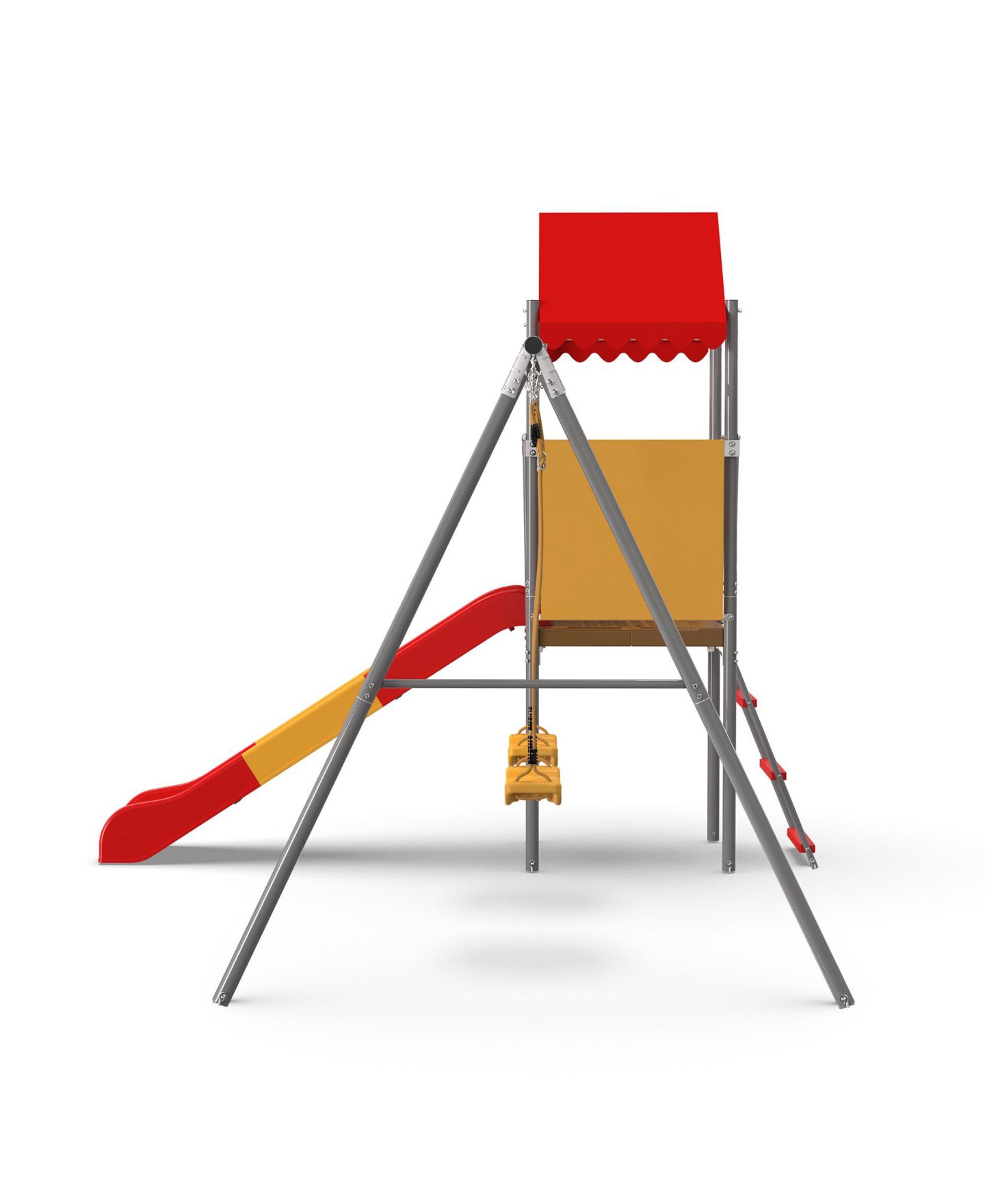 Детские игрушки ZENY Metal and Plastic Treehouse Swing Set with Slide, Belt Swings, and Canopy - Safe, Sturdy, and Portable for Kids Ages 3-8, цвет: Оранжевый красный — фото 5