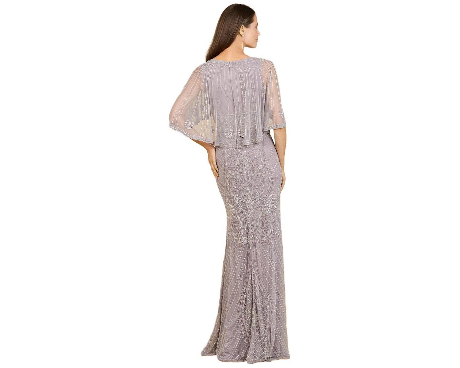 Women's Cape-Sleeve V-Neck Beaded Gown