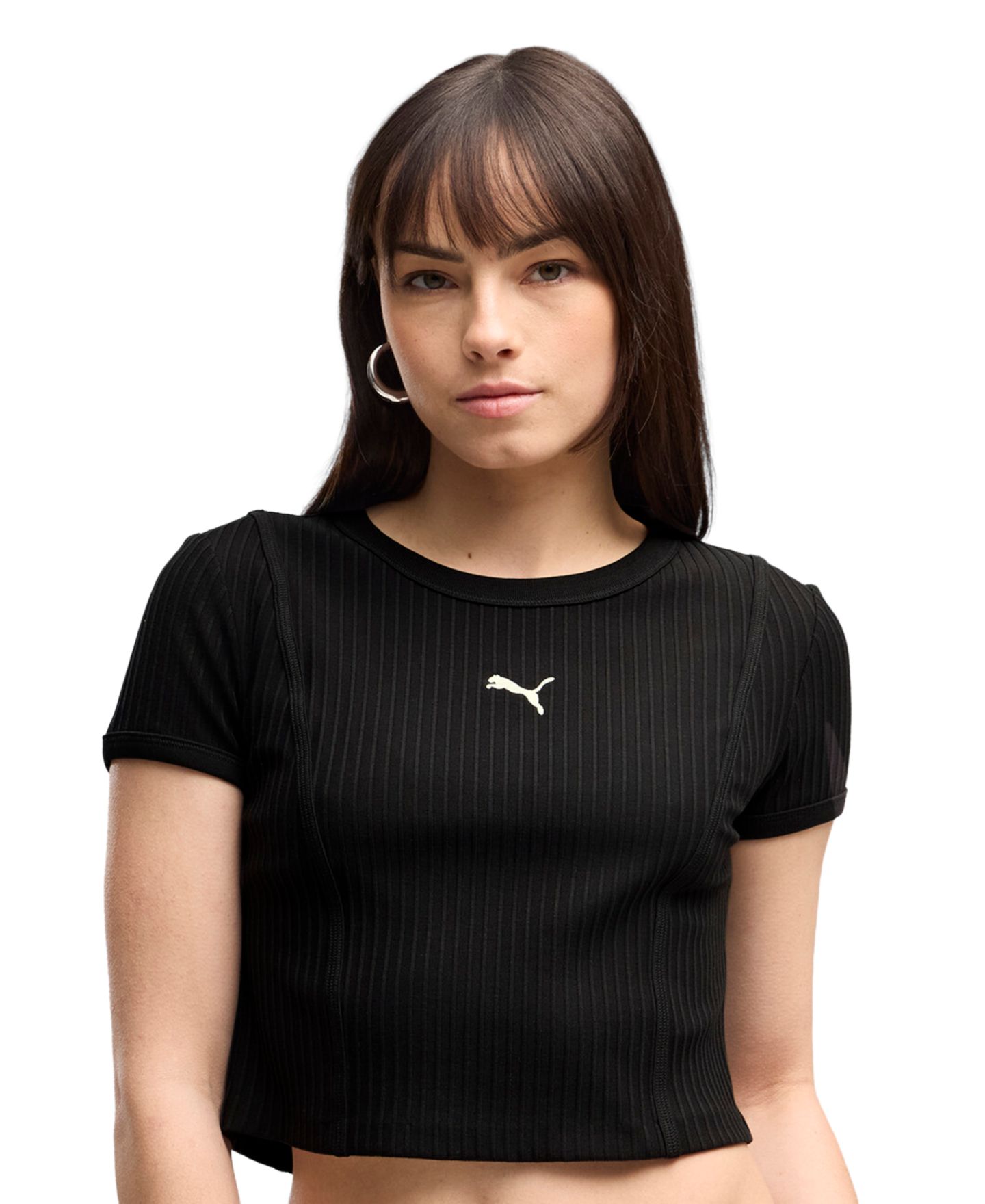 Женская футболка PUMA Ribbed Cropped Crewneck, цвет: Чёрный — фото 3