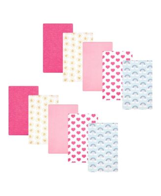 Girl Cotton Poly Flannel Burp Cloths 10-Pack, Cloudy Rainbow