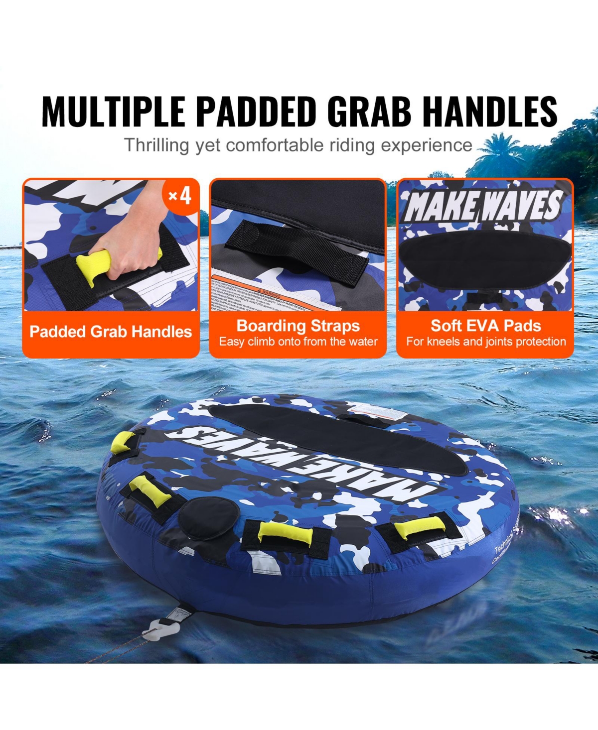 Hongge 51.8 in Round Inflatable Water Sport Towable Tube for 2 Riders