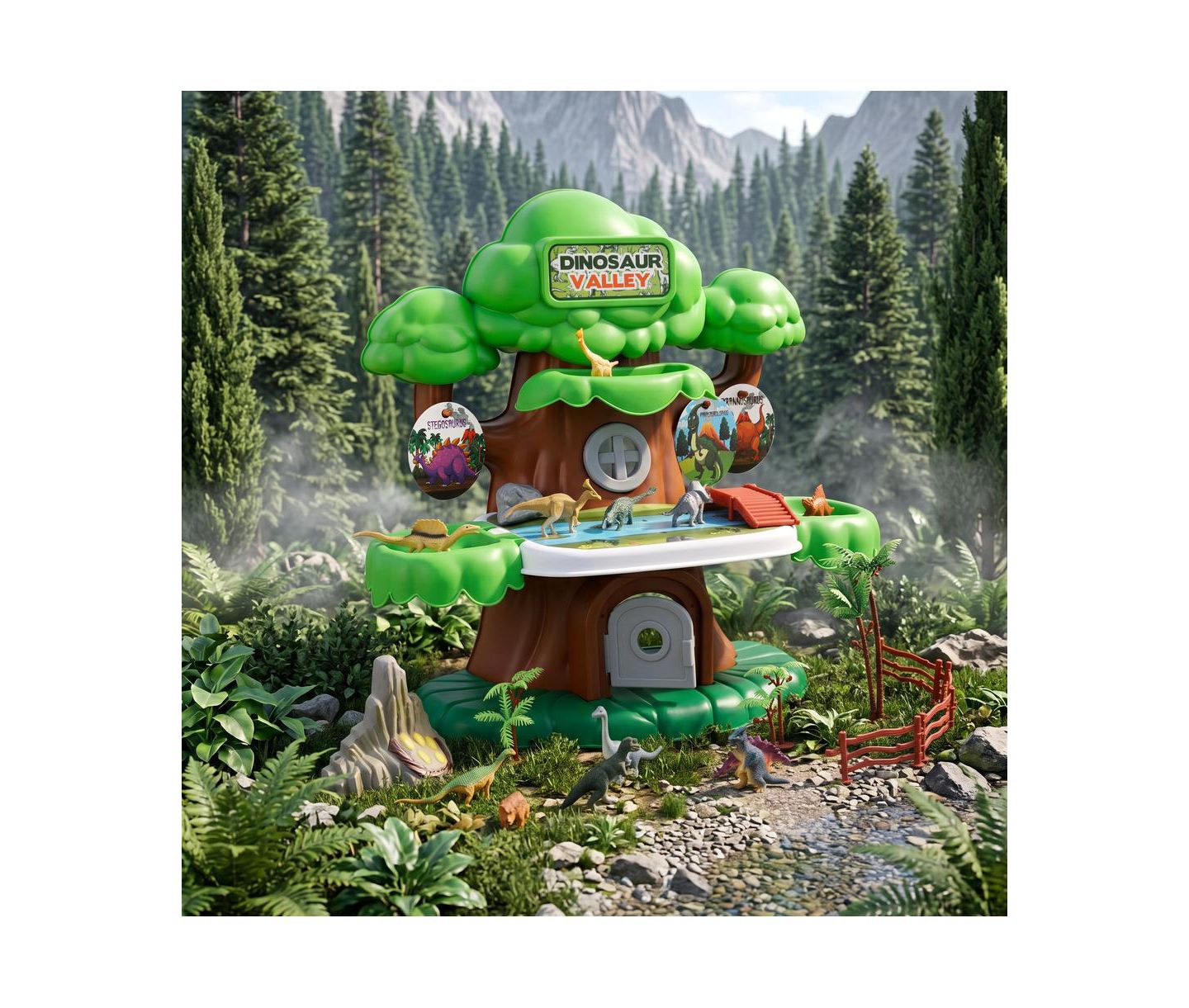 Детский игровой набор Bruce & Shark Dinosaur Valley Treehouse Realistic 37-Piece Playset, Ages 3+, цвет: Зелёный — фото 4