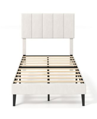 Twin Size Velvet Upholstered Platform Bed with Adjustable Channel Headboard