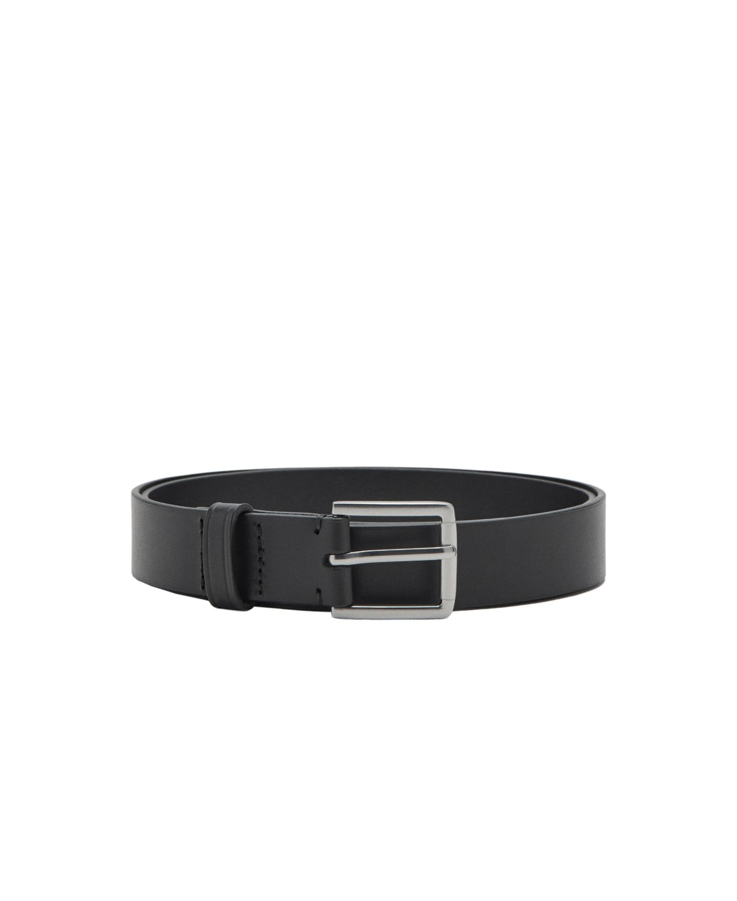 Мужской ремень MANGO Buckle Leather Belt, цвет: Чёрный — фото 1