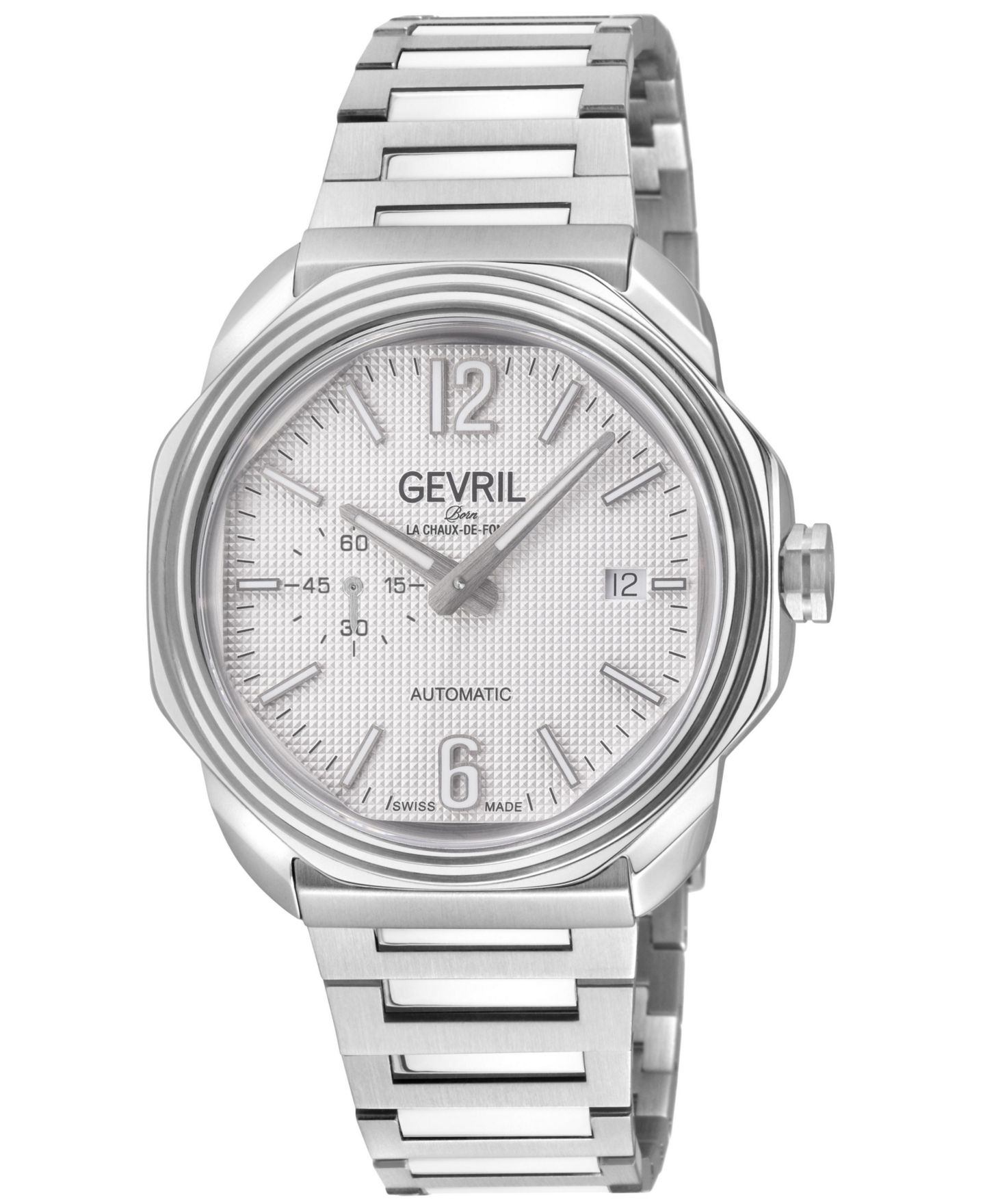 Мужские часы Gevril Swiss Made Roosevelt Swiss Automatic Silver Stainless Steel Bracelet Watch — фото 1